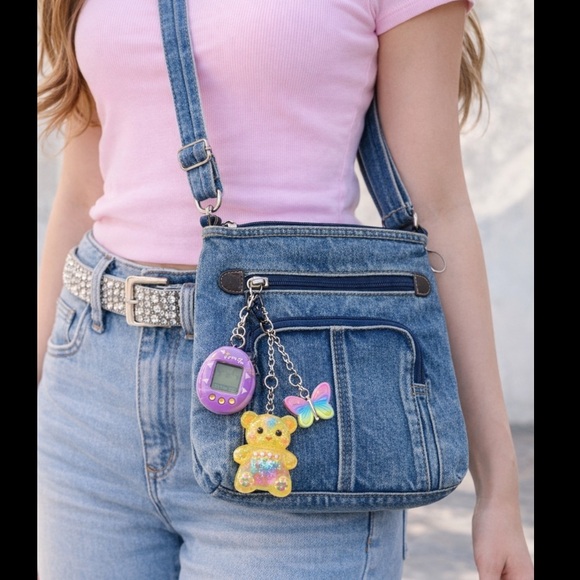 Handbags - Y2K Denim Crossbody Bag Blue Jean Multi Pocket Zip Purse 2000s Boho